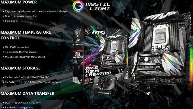 مادربرد MSI MEG X399 Creation ظاهر شد؛ امکانات غنی برای حرفه‌ای‌ها