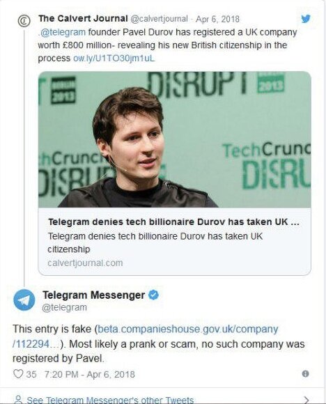 کلاهبرداری شرکت جعلی انگلیسی با نام تلگرام